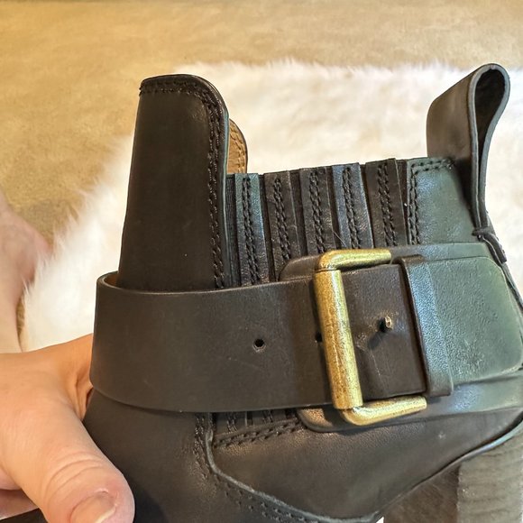 See by Chloe Ankle Boot Cappa Leather Boho Heeled Black Buckle Pull On Sz 6 - Picture 10 of 13